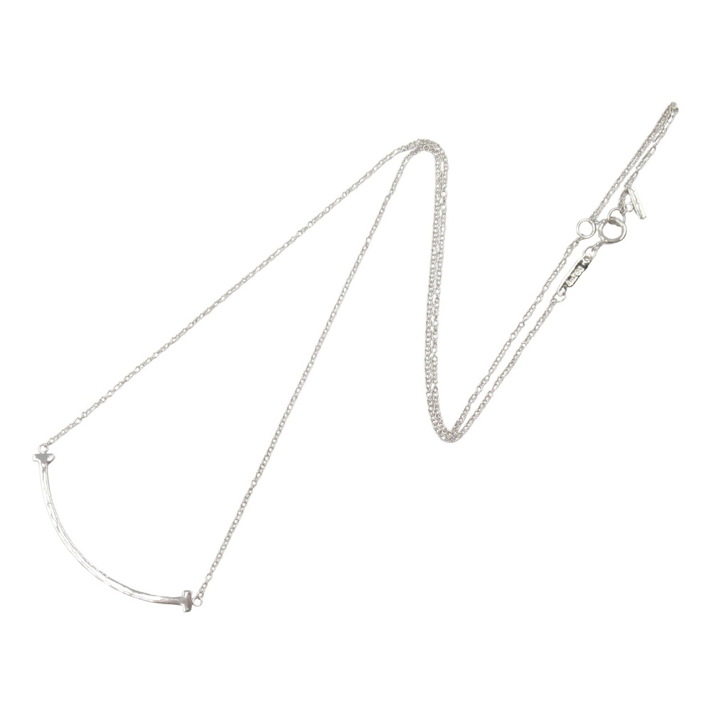 Tiffany Co T Smile Necklace White Gold Silver - Picture 3 of 6